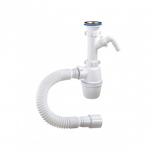 Сифон бутылочный Orio А-40059, 1 1/2" x 40 мм, с отводом и гофротрубой фото