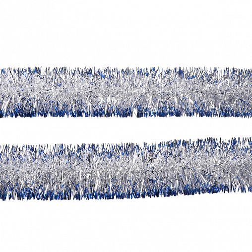 Мишура, с синей кромкой, 10 x 200 см, серебро фото