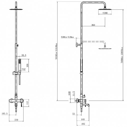 Душевая система с тропическим душем Fashun A52433, со смесителем, сатин фото