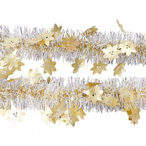 Мишура, с золотыми снежинками, 7 x 200 см, серебро фото