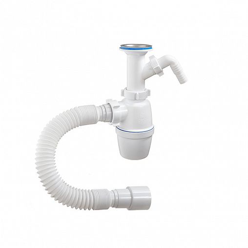 Сифон бутылочный Orio А-42059, 1 1/2" x 40 мм, с отводом и гофротрубой фото