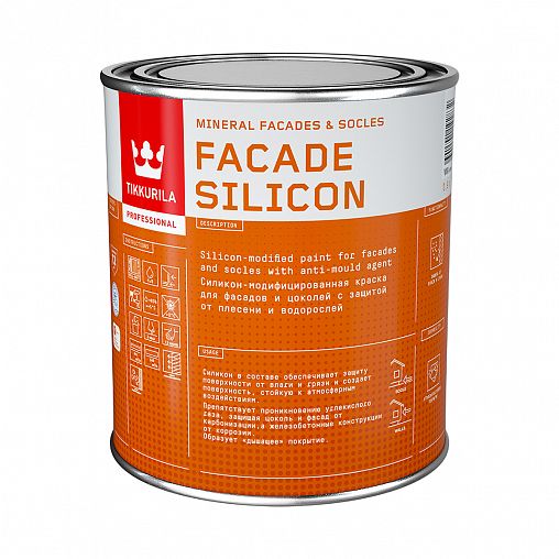Краска для фасадов и цоколей Tikkurila Facade Silicon (Фасад Силикон), 0,9 л, белый, база А фото