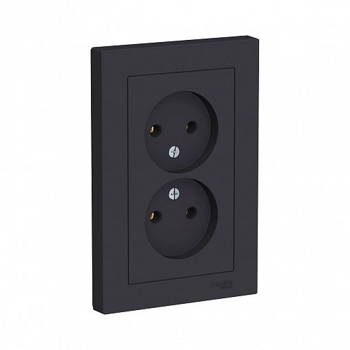 Розетка двойная Systeme (Schneider) Electric Atlasdesign, встраиваемая, б/з, карбон фото