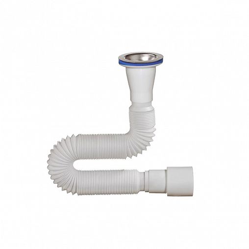 Сифон гофрированный Orio, с литым нержавеющим выпуском 63 x 40 мм/50 мм, 1400 мм фото