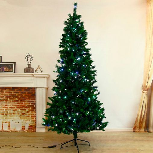 Ель фиброоптическая Зимнее волшебство, цветные огоньки, 210 см, зеленая фото