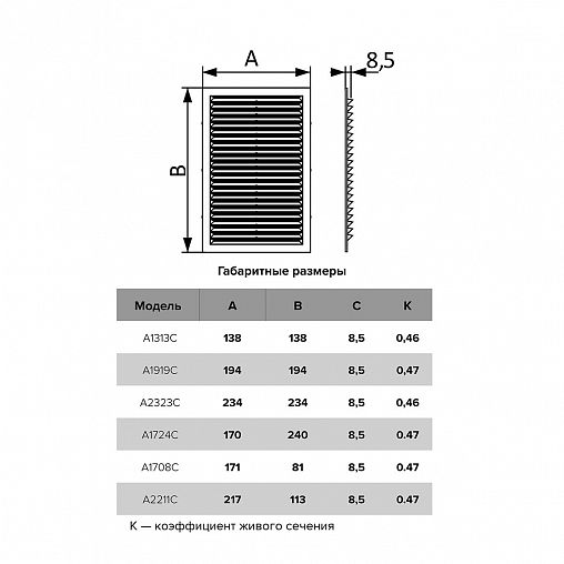 Решетка вентиляционная Auramax A1313C, пластиковая, 138 x 138 мм фото