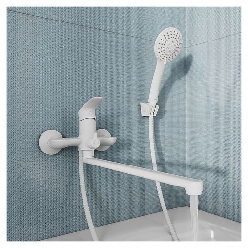 Смеситель для ванны с душем Milardo Rora, с длинным изливом, белый матовый фото