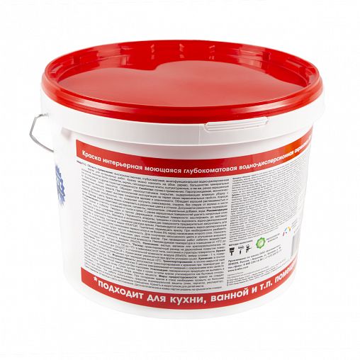 Краска водно-дисперсионная интерьерная моющаяся Krafor, глубокоматовая, 14 кг, белая фото