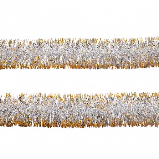 Мишура, с золотой кромкой, 10 x 200 см, серебро фото