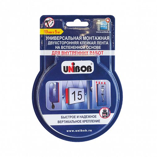 Двусторонняя клейкая лента Unibob, вспененная, для внутренних работ, 19 мм x 5 м фото