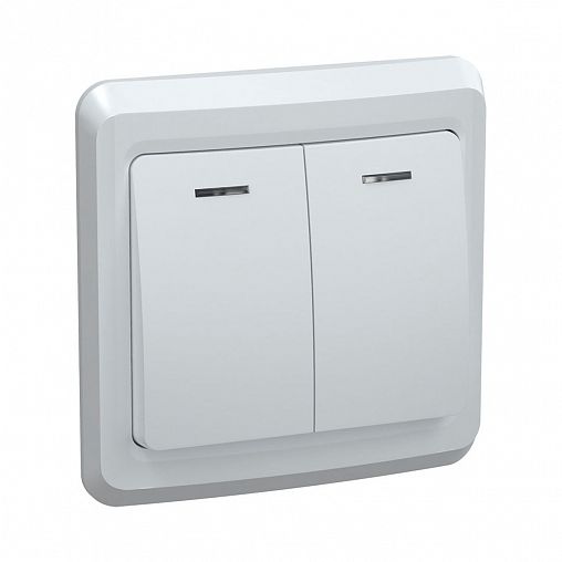 Выключатель двухклавишный встраиваемый IEK Вега ВС10-2-1-ВБ, с подсветкой, 10 А, белый фото