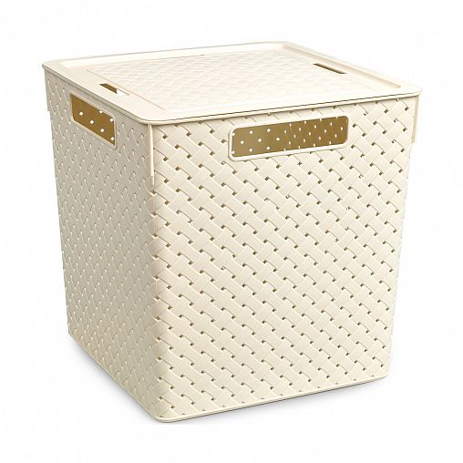 Корзина для хранения Violet Береста, с крышкой, 29,4 x 29,4 x 30,1 см, слоновая кость фото