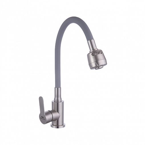 Смеситель для кухни Fashun A54101+N7347, с гибким изливом, сатин/серый фото