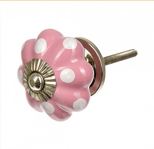 Ручка для мебели Blumen Haus Цветок, керамическая, розовая, в горох фото