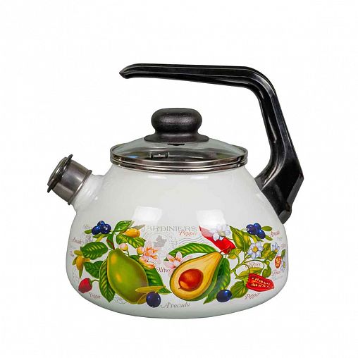 Чайник эмалированный со свистком СтальЭмаль Авокадо, 2 л фото