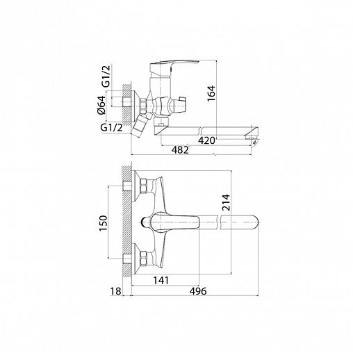 Смеситель для ванны IDDIS Ray, с длинным изливом и керамическим дивертором, хром фото