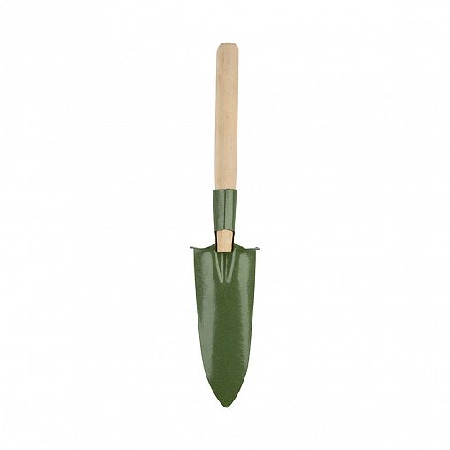 Совок посадочный, с деревянной ручкой, 370 мм, зеленый фото