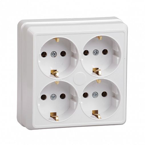 Розетка четверная накладная IEK Октава, с заземлением, 16 А, 250 В, IP20, белая фото