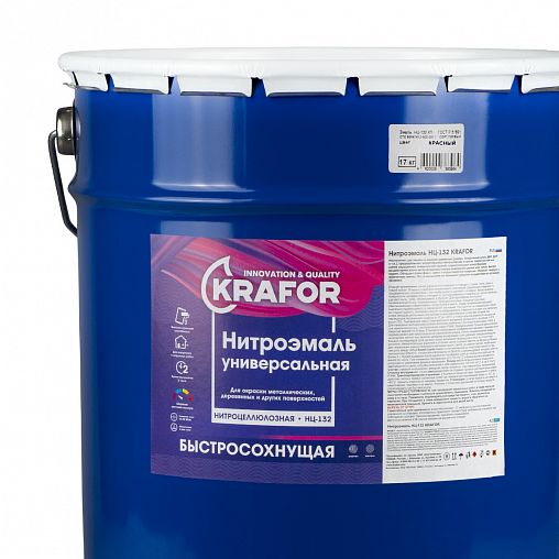 Нитроэмаль НЦ-132 быстросохнущая Krafor, глянцевая, 17 кг, красная фото