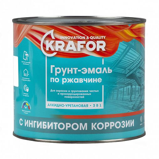 Грунт-эмаль по ржавчине 3 в 1 Krafor, алкидная, глянцевая, 1,9 кг, зеленая фото