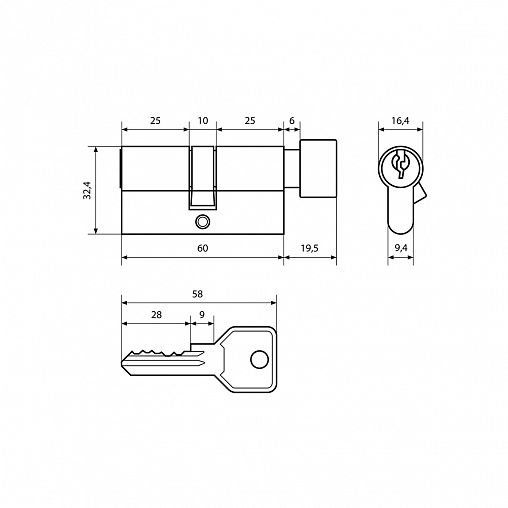 Цилиндровый механизм Стандарт Z.I.60В-5K BP, ключ/вертушка, золото (латунь) фото