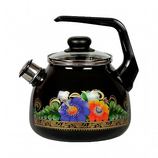 Чайник эмалированный со свистком СтальЭмаль Вологда, 3 л, черный фото