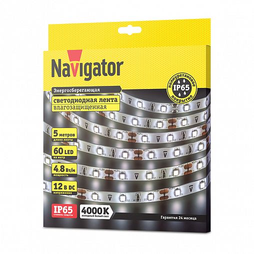 Лента светодиодная Navigator NLS-3528W60 без установочного набора, IP65, 4000 К, 5 м фото