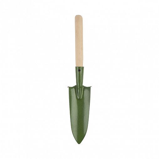 Совок посадочный, с деревянной ручкой, 370 мм, зеленый фото