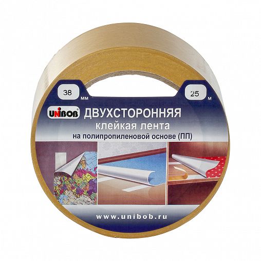 Скотч двусторонний полипропиленовый Unibob, 38 мм x 25 м фото