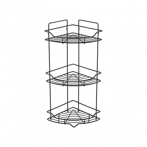 Полка в ванную угловая Milardo Grid, 3-х ярусная, черная матовая фото