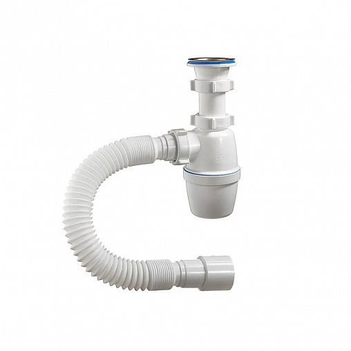 Сифон бутылочный Orio, 1 1/2" x 40 мм, гофротрубой и нержавеющий выпуск фото