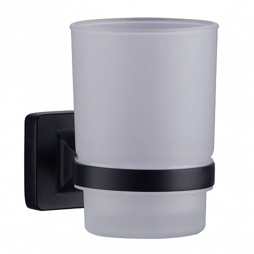 Стакан для зубных щеток Fashun A2606-7, с настенным держателем, стекло/металл, черный фото