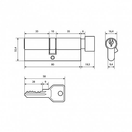 Цилиндровый механизм Стандарт Z.I.80В-5K CP, ключ/вертушка, хром фото