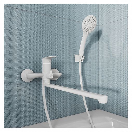 Смеситель для ванны с душем Milardo Rora, с длинным изливом, белый матовый фото