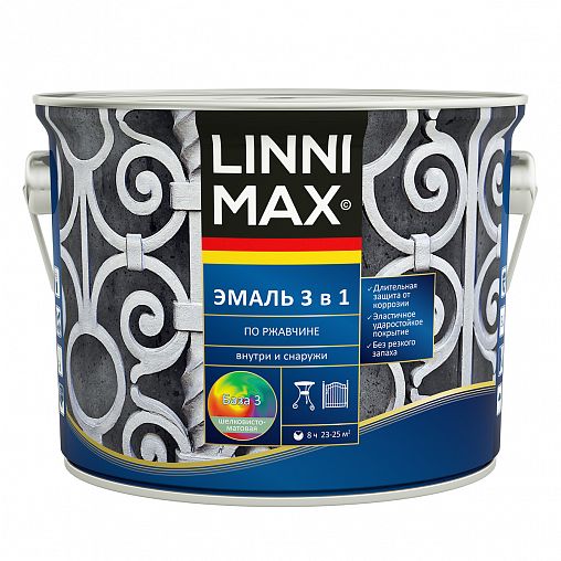 Грунт-эмаль по ржавчине Linnimax 3 в 1, база 3, бесцветная, 2,3 л фото