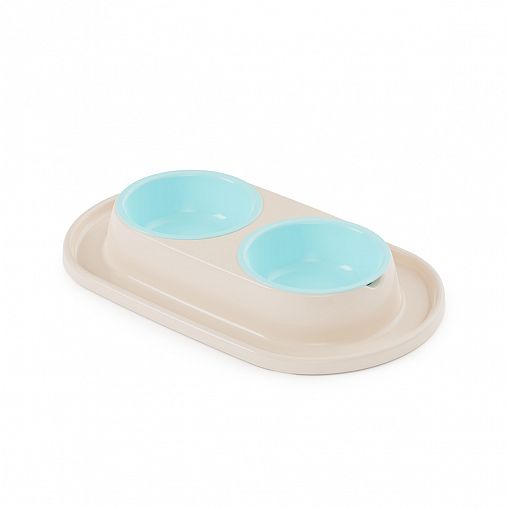 Миска для животных Альтернатива Мур-Мяу, двойная на подставке, 0,3 л, светло-бежевая фото