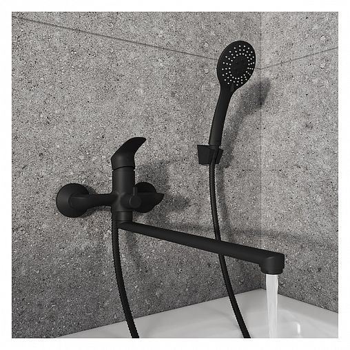 Смеситель для ванны с душем Milardo Rora, с длинным изливом, черный матовый фото