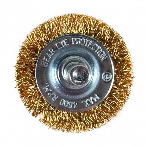 Щетка для дрели Кедр, плоская со шпилькой, 40 мм, латунированная проволока 0,3 мм фото