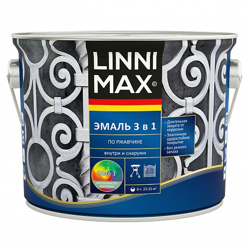 Грунт-эмаль по ржавчине Linnimax 3 в 1, база 1, белая, 2,5 л фото
