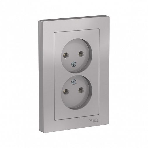 Розетка двойная Systeme (Schneider) Electric Atlasdesign, встраиваемая, б/з, алюминий фото