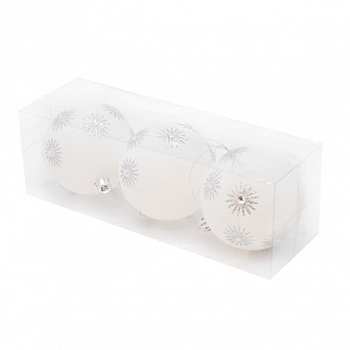 Набор елочных шаров, d 8 см, 3 шт, белый фото