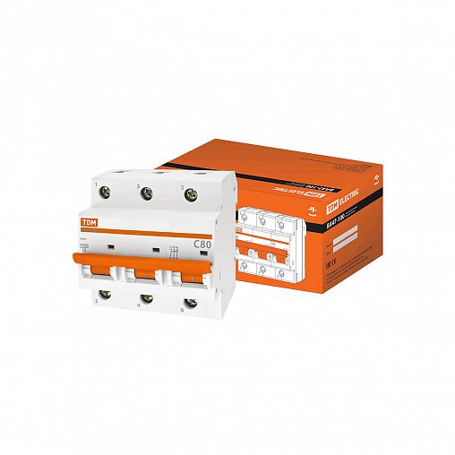 Выключатель автоматический Tdm Electric ВА47-100, 3Р, 80 А, 10 кА, тип C фото