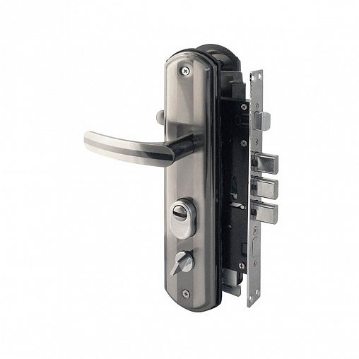 Замок врезной Нора-М, 300 - 68 мм, автомат, правый, матовый хром/черный никель фото