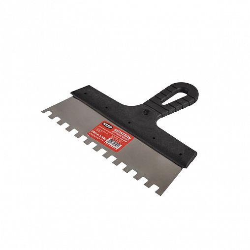 Шпатель фасадный зубчатый Кедр, нержавеющая сталь, пластиковая ручка, 250 мм, зуб 10 x 10 мм фото