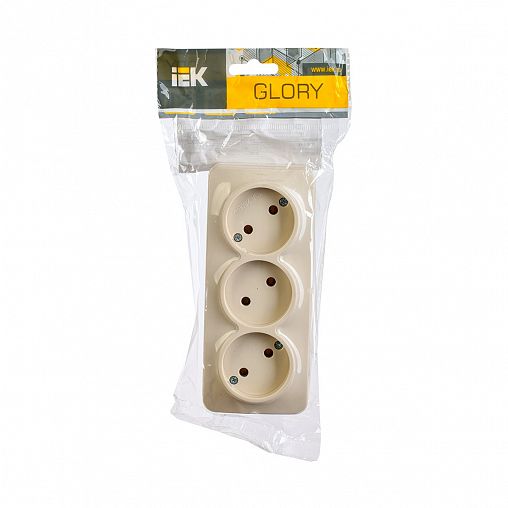 Розетка тройная накладная IEK Glory, без заземления, 10 А, 250 В, IP20, кремовая фото