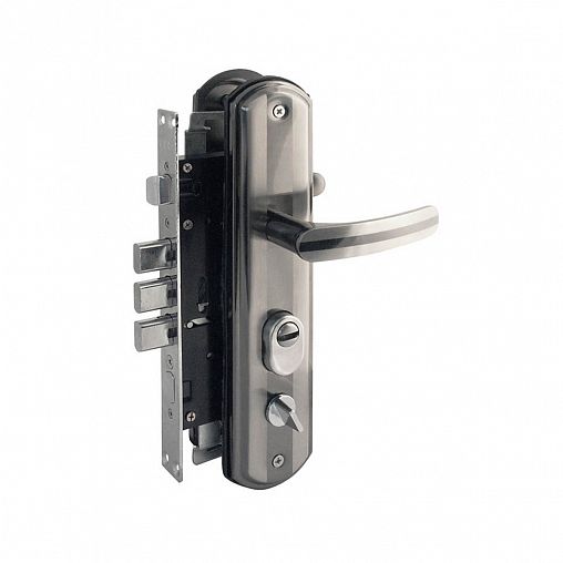 Замок врезной Нора-М, 300 - 68 мм, автомат, левый, матовый хром/черный никель фото