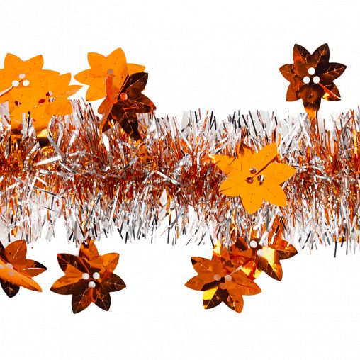 Мишура, с медными снежинками, 7 x 200 см, серебро фото