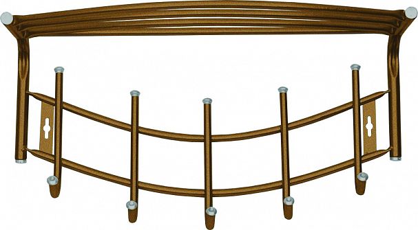 Вешалка настенная с полкой Nika, 5 крючков, 52,5 x 30 x 23,5 см, медный антик фото