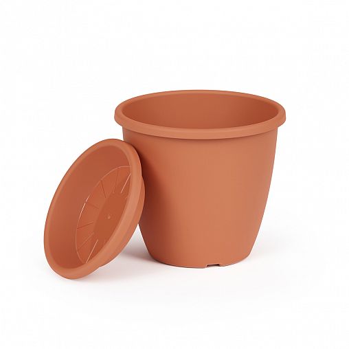 Горшок для цветов Альтернатива Афина, с поддоном, 2,2 л, коричневый фото