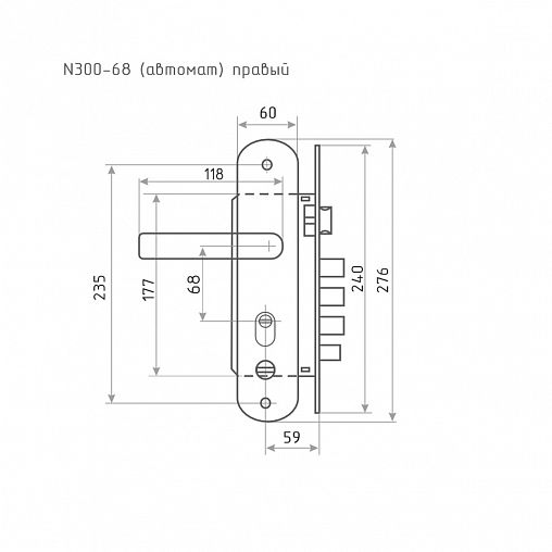 Замок врезной Нора-М, 300 - 68 мм, автомат, правый, матовый хром/черный никель фото